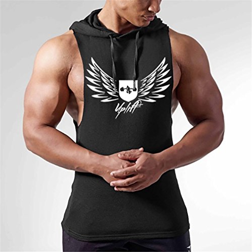 Befox Hombres Culturismo Camiseta Sin Mangas para Hombre con Capucha Gimnasio Tank Top