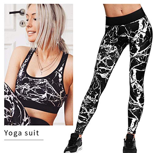 BEIFON Conjunto Ropa Deportiva Mujer Fitness Chandal 2 Piezas Estampada Sujetador Crop Top y Mallas Leggings Conjunto de Ropa de Deporte Yoga Set Sportwear para Gym Running Pilates Fitness (Negro, L)