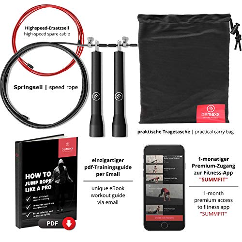 BeMaxx Comba Speed Rope II Fitness + guía de Entrenamiento & Cable Extra | Cuerda de Saltar rápida: Ultraligero y de fácil Ajuste + rodamiento de Bolas | Crossfit, Deporte Profesional, Boxeo, MMA