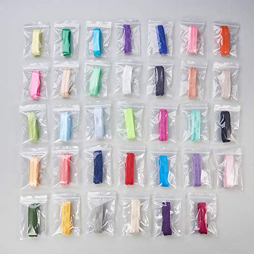 BENECREAT 34 PCS 15mm Banda Elástica de 34 Colores Cinta Plegable Elástica Brillante Cuerda Elástica de Nylón Banda Elástica de Alta Elasticidad para Costura y Manualidad