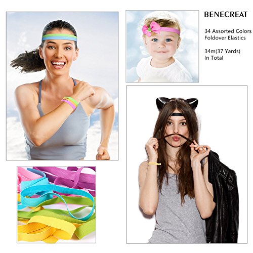 BENECREAT 34M (37 Yardas) Cinta Elastica Plegada Elastics Estiramiento Plegable FOE Elastics para Cintas para el Pelo Diademas - 34 Colores por 1M BENECREAT 34M (37 Yardas) Cinta Elastica Plegada Elastics Estiramiento Plegable FOE Elastics para Cintas para el Pelo Diademas - 34 Colores por 1M