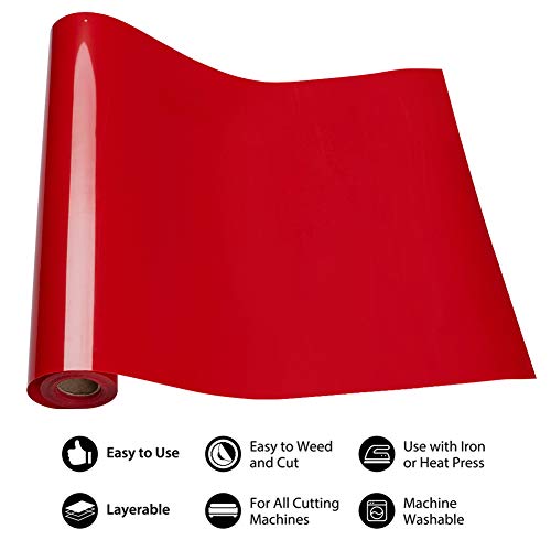 BENECREAT 5mx30cm Rollo de Vinilo de Transferencia de Calor Rojo Papel de Transferencia para Camisetas Ropa Sombreros Bolsos y la Mayoría de Las Superficies Textiles