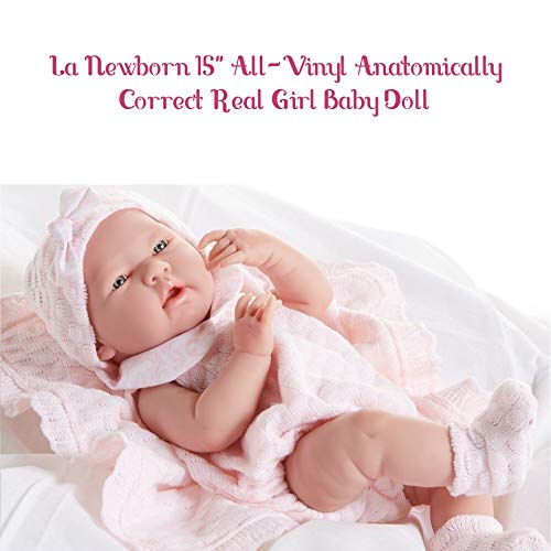 Berenguer Realistic Little Girl Doll - Traje de punto rosa con manta, 15 "