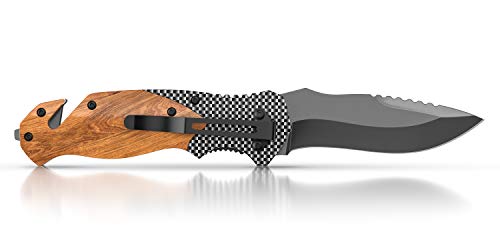 BERGKVIST® Navaja de Bolsillo K20 Navaja Plegable Afilada I Cuchillo Supervivencia con Mango de Madera I Navajas de albacete con Hoja de Titanio de Acero Inoxidable Incl. Piedra de afilar