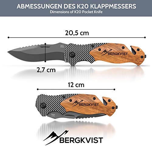 BERGKVIST® Navaja de Bolsillo K20 Navaja Plegable Afilada I Cuchillo Supervivencia con Mango de Madera I Navajas de albacete con Hoja de Titanio de Acero Inoxidable Incl. Piedra de afilar BERGKVIST® Navaja de Bolsillo K20 Navaja Plegable Afilada I Cuchillo Supervivencia con Mango de Madera I Navajas de albacete con Hoja de Titanio de Acero Inoxidable Incl. Piedra de afilar