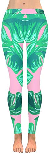 Bernice Winifred Pantalones Pitillo elásticos de Encargo Verdes de Las Polainas de Capri de la Hoja de Palma para la Yoga Que Ejecuta el Gimnasio S de Pilates