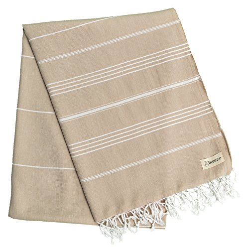 Bersuse 100% Algodón - Anatolia XXL Manta Toalla Turca - Multiusos Colcha de Cama, Funda de Sofa - Fouta para Baño y Playa - Oeko-Tex - 155 x 210 cm, Beige (Conjunto de 3)