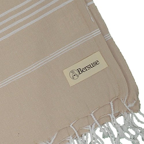 Bersuse 100% Algodón - Anatolia XXL Manta Toalla Turca - Multiusos Colcha de Cama, Funda de Sofa - Fouta para Baño y Playa - Oeko-Tex - 155 x 210 cm, Beige (Conjunto de 3)