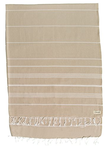 Bersuse 100% Algodón - Anatolia XXL Manta Toalla Turca - Multiusos Colcha de Cama, Funda de Sofa - Fouta para Baño y Playa - Oeko-Tex - 155 x 210 cm, Beige (Conjunto de 3)