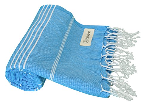 Bersuse 100% algodón – Toalla turca Anatolia – Bath Beach Fouta Peshtemal – Pestemal clásico a Rayas – 37 x 70 Pulgadas, Azul océano