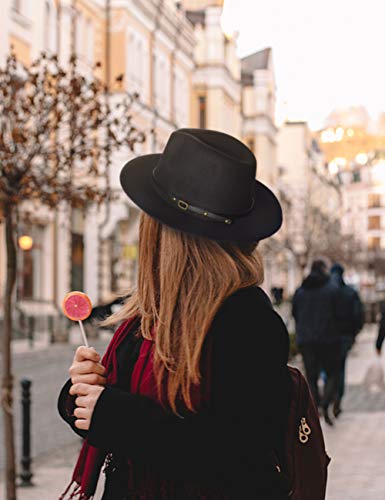 besbomig Sombrero Fedora Sombreros de Sombrerera de Jazz para Hombres Mujer - Sombrero de ala Ancha Fieltro de Lana