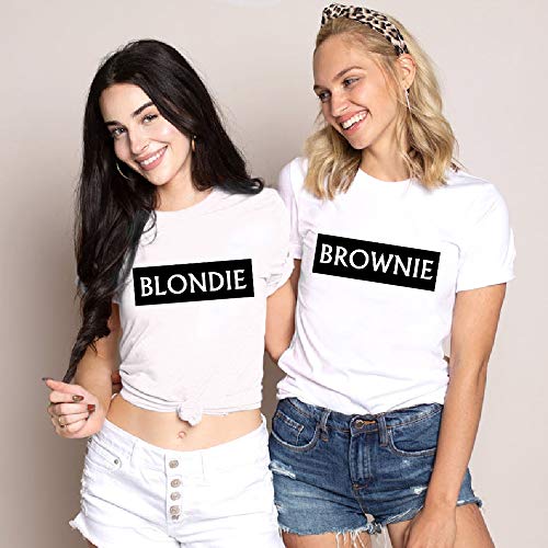 Best Friends Camisetas para 2 Mujeres Mejores Amigas Camisetas Niñas Sister T-Shirts Tops Blondie Brownie Manga Corta BFF T-Shirts Verano 100% Algodón Negro Blanco Gris 1 Pieza