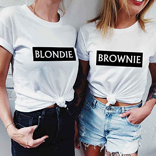 Best Friends Camisetas para 2 Mujeres Mejores Amigas Camisetas Niñas Sister T-Shirts Tops Blondie Brownie Manga Corta BFF T-Shirts Verano 100% Algodón Negro Blanco Gris 1 Pieza