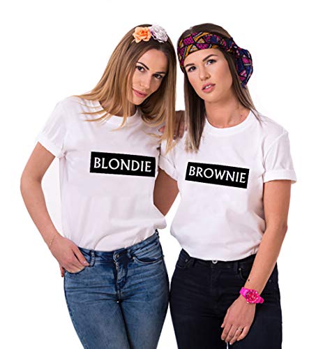 Best Friends Camisetas para 2 Mujeres Mejores Amigas Camisetas Niñas Sister T-Shirts Tops Blondie Brownie Manga Corta BFF T-Shirts Verano 100% Algodón Negro Blanco Gris 1 Pieza