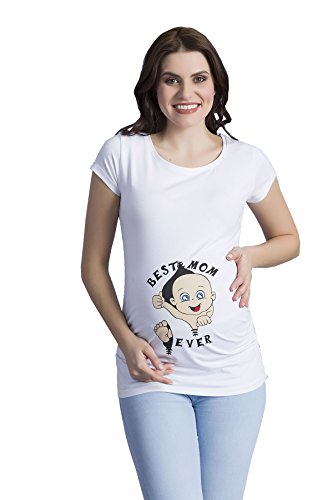Best Mom Ever - Camiseta premamá Divertida con impresión para el Embarazo, Manga Corta (Blanco, Medium)