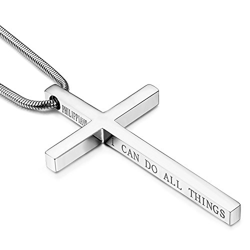 Besteel Acero Inoxidable Collar Cruz para Hombre Mujer Cadena Serpiente con Colgante Cruz Collar Religioso, 61CM Plata