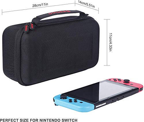 Bestico Funda para Nintendo Switch – Funda de viaje para Nintendo Switch con espacio para guardar 10 cartuchos de juegos para la consola, Adaptador de CA, cable HDMI, mando Joy-Con y correa Joy-Con