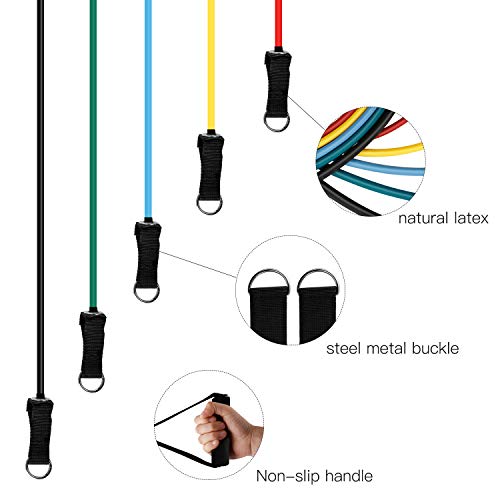 BESTOPE Set de Bandas de Resistencia 11 Piezas de Bandas de Ejercicio de 150 lbs, 5 Tubos de Ejercicio Apilables, con Manijas, Correas de Tobillo, Ancla de Puerta y Bolsa de Transporte