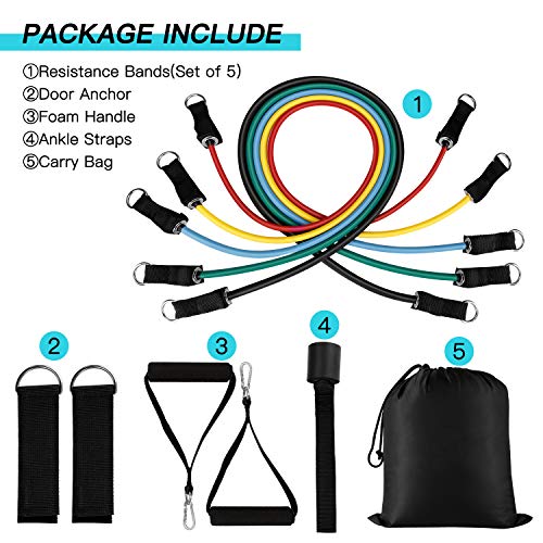 BESTOPE Set de Bandas de Resistencia 11 Piezas de Bandas de Ejercicio de 150 lbs, 5 Tubos de Ejercicio Apilables, con Manijas, Correas de Tobillo, Ancla de Puerta y Bolsa de Transporte