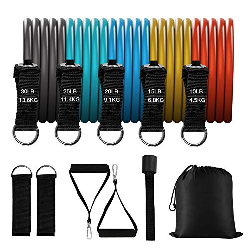 BESTOPE Set de Bandas de Resistencia 11 Piezas de Bandas de Ejercicio de 150 lbs, 5 Tubos de Ejercicio Apilables, con Manijas, Correas de Tobillo, Ancla de Puerta y Bolsa de Transporte