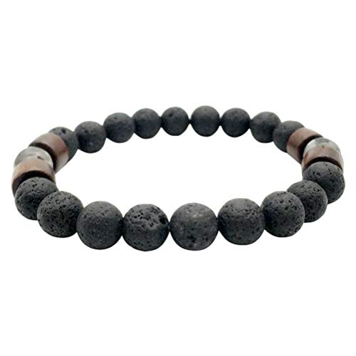 BESTOYARD Pulsera de Piedra de Lava Piedra volcánica Elástica de Yoga Cuentas de ágata Pulsera de Piedra Natural Joyería para Hombres, Mujeres