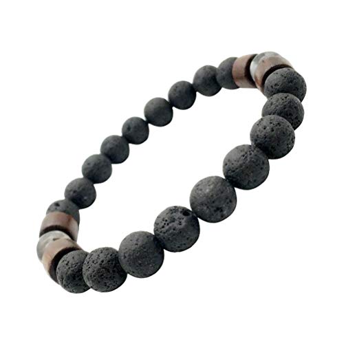 BESTOYARD Pulsera de Piedra de Lava Piedra volcánica Elástica de Yoga Cuentas de ágata Pulsera de Piedra Natural Joyería para Hombres, Mujeres