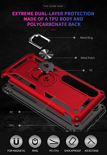 BestST Funda para Xiaomi Mi Note 10/Mi Note 10 Pro, Protector de Pantalla,Elegante Armadura híbrida Robusta Funda de Doble Capa de Alta Resistencia para PC Duro Caso con Anillo Grip Kickstand,Plata