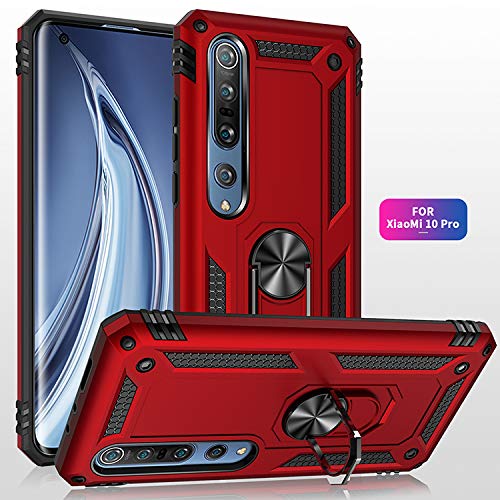 BestST Funda para Xiaomi Mi Note 10/Mi Note 10 Pro, Protector de Pantalla,Elegante Armadura híbrida Robusta Funda de Doble Capa de Alta Resistencia para PC Duro Caso con Anillo Grip Kickstand,Plata