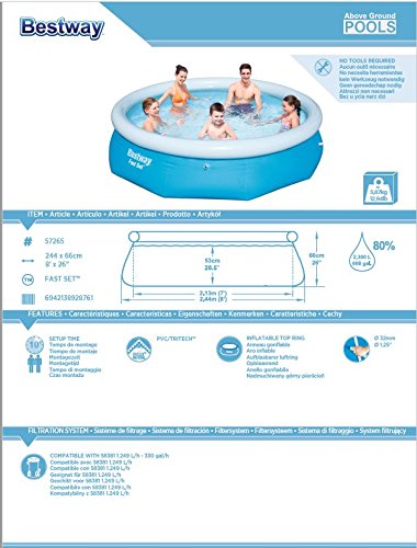 Bestway Fast Set Piscina, Sin depuradora, Piscina Desmontable Autoportante 244x66 cm Bestway Fast Set Piscina, Sin depuradora, Piscina Desmontable Autoportante 244x66 cm