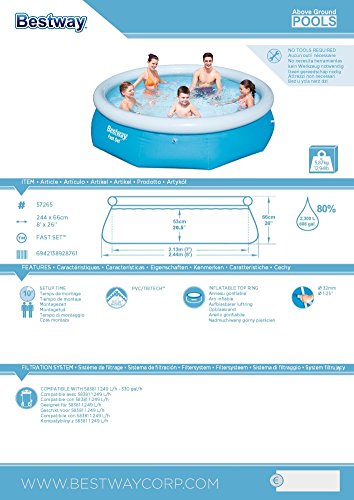 Bestway Fast Set Piscina, Sin depuradora, Piscina Desmontable Autoportante 244x66 cm Bestway Fast Set Piscina, Sin depuradora, Piscina Desmontable Autoportante 244x66 cm