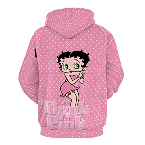 Betty Boop Pink Whiite Sudadera con Capucha de impresión Completa para Hombre Sudadera con Capucha de Manga Larga Patrón de Moda Suéter XL