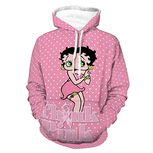 Betty Boop Pink Whiite Sudadera con Capucha de impresión Completa para Hombre Sudadera con Capucha de Manga Larga Patrón de Moda Suéter XL