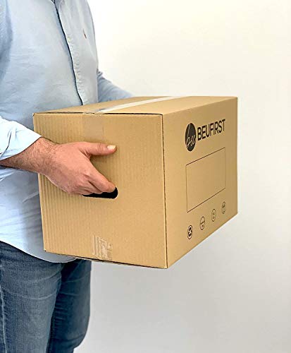 Beufirst Pack de 20 Cajas de Cartón con Asas 440x300x300mm, y Cinta Adhesiva, Cajas para Mudanza, Envíos, Almacenaje y Transporte