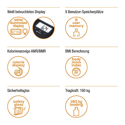 Beurer BF600 - Báscula de baño diagnóstica Bluetooth, compatible con App en español Health Manager, 2 electrodos, Android y iOs, negro, 30 x 30 x 2,1 cm, 1,5 kg Beurer BF600 - Báscula de baño diagnóstica Bluetooth, compatible con App en español Health Manager, 2 electrodos, Android y iOs, negro, 30 x 30 x 2,1 cm, 1,5 kg