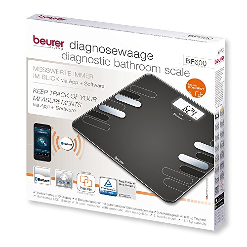Beurer BF600 - Báscula Diagnóstica Bluetooth, Báscula de Baño Corporal Compatible con la App en Español Health Manager, 4 Electrodos, Android y iOs, Negro Beurer BF600 - Báscula Diagnóstica Bluetooth, Báscula de Baño Corporal Compatible con la App en Español Health Manager, 4 Electrodos, Android y iOs, Negro