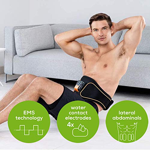 Beurer EM 37 Electroestimulador EMS Cinturón Abdominal,5 programas de entrenamiento, 4 electrodos agua sin necesidad de geles ni recambios, pantalla LCD, 70-140cm cintura