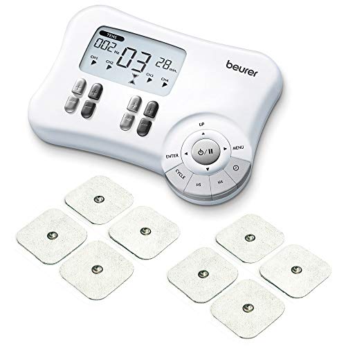 Beurer EM80 - Electroestimulador Digital, para aliviar el dolor muscular y el fortalecimiento muscular, masaje EMS TENS, 4 canales, 8 electrodos autoadhesivos, 20 programas libres, color blanco Beurer EM80 - Electroestimulador Digital, para aliviar el dolor muscular y el fortalecimiento muscular, masaje EMS TENS, 4 canales, 8 electrodos autoadhesivos, 20 programas libres, color blanco