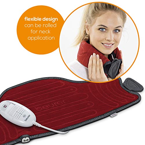 Beurer HK55 - Almohadilla electrónica cervical / lumbar con superficie suave y transpirable, cinturón ajustable, 3 potencias, 100 W, lavable, apagado automático 90 mins, color granate