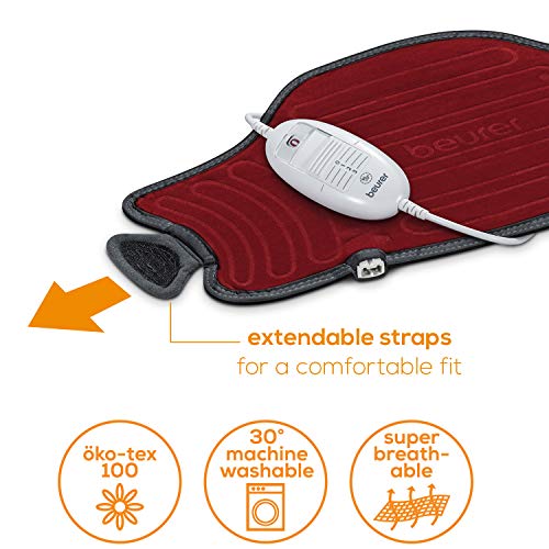 Beurer HK55 - Almohadilla electrónica cervical / lumbar con superficie suave y transpirable, cinturón ajustable, 3 potencias, 100 W, lavable, apagado automático 90 mins, color granate Beurer HK55 - Almohadilla electrónica cervical / lumbar con superficie suave y transpirable, cinturón ajustable, 3 potencias, 100 W, lavable, apagado automático 90 mins, color granate
