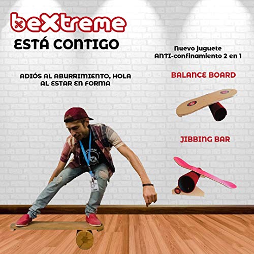 Bextreme Tabla Balance 100% Madera 80x32x2cm + Rulo 13cm diámetro Forrado Felpa. Indo Board para equilibrios, Trucos, Fitnes, Ejercicios
