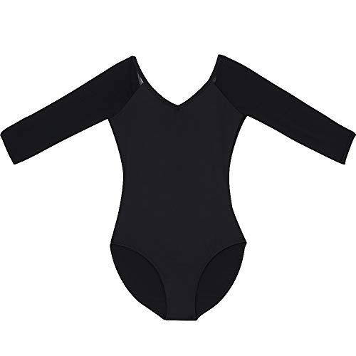 Bezioner Maillot de Danza Gimnasia Leotardo Clásico Ballet Vestido para Niñas Mujer Negro,L=155-160 cm