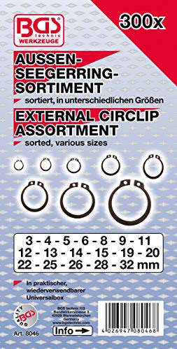BGS 8046 | Surtido de anillos de seguridad exteriores (circlip) | Ø 3 - 32 mm | 300 piezas BGS 8046 | Surtido de anillos de seguridad exteriores (circlip) | Ø 3 - 32 mm | 300 piezas