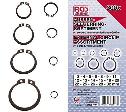 BGS 8046 | Surtido de anillos de seguridad exteriores (circlip) | Ø 3 - 32 mm | 300 piezas