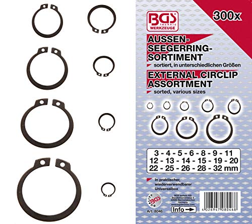 BGS 8046 | Surtido de anillos de seguridad exteriores (circlip) | Ø 3 - 32 mm | 300 piezas BGS 8046 | Surtido de anillos de seguridad exteriores (circlip) | Ø 3 - 32 mm | 300 piezas