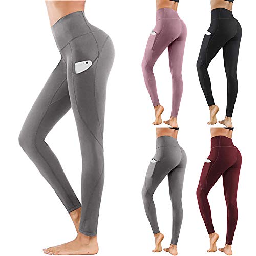 B/H Deportivos Pantalón Polainas,Pantalones de Yoga Ajustados Que levantan la Cadera, Mallas de Fitness para la Barriga-Pink_S,Leggings Mujer, no transparenta