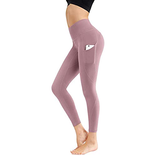 B/H Deportivos Pantalón Polainas,Pantalones de Yoga Ajustados Que levantan la Cadera, Mallas de Fitness para la Barriga-Pink_S,Leggings Mujer, no transparenta