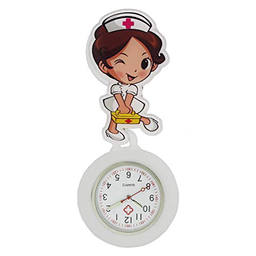 B/H Moda Reloj de Bolsillo Enfermera Colgante,Mesa de Enfermera Estirable de Goma Dura,Tabla de Cofre médico de Dibujos animados-01,Reloj de Bolsillo con Clip