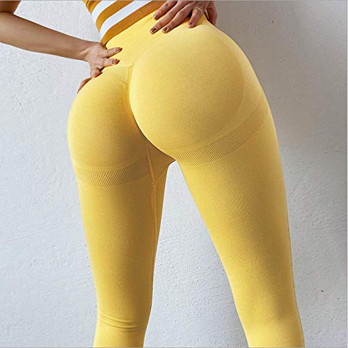 B/H Paneles para Mujer Pantalón de Yoga Mujer,Pantalones de Yoga Que absorben la Humedad, Leggings de Cadera Fitness-Yellow_L,Pilates Bolsillos Elástico Transpirable