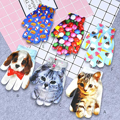 BHYDRY Niños Niños Invierno Cálido Estampado de Animales en 3D Punto Gatito Mascota Guantes Lindos Moda