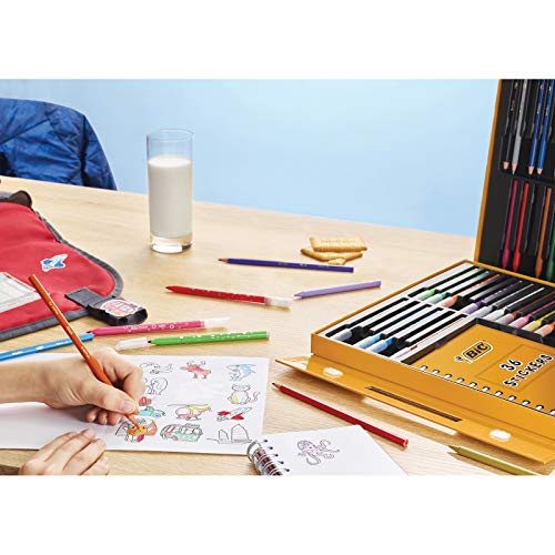 BIC Kids Activity Case Estuche Para Colorear - 24 Lápices de Colores /24 Rotuladores /16 Ceras y 36 Adhesivo – Actividades creativas para niños